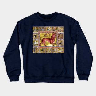 MEDIEVAL BESTIARY,LEOPARD, FANTASTIC ANIMALS IN GOLD RED BLUE COLORS Crewneck Sweatshirt